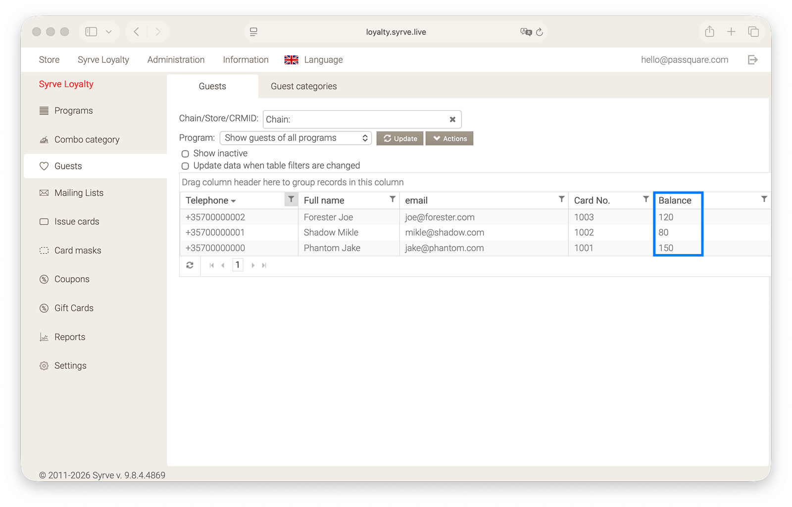 Update wallet pass balance in Syrve