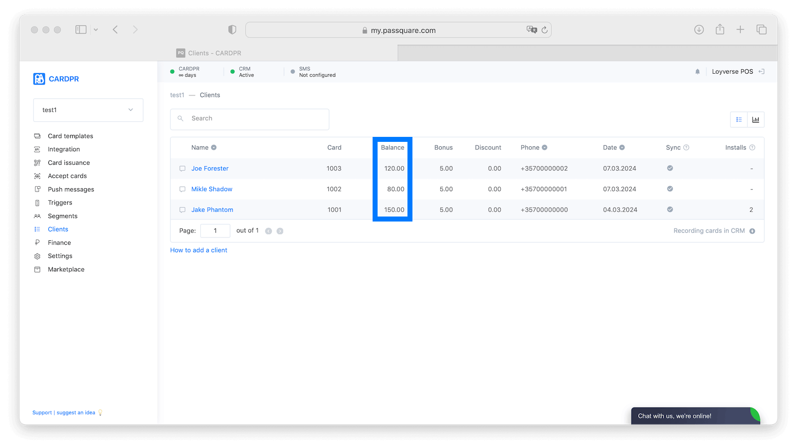 Wallet passes balances from Square POS
