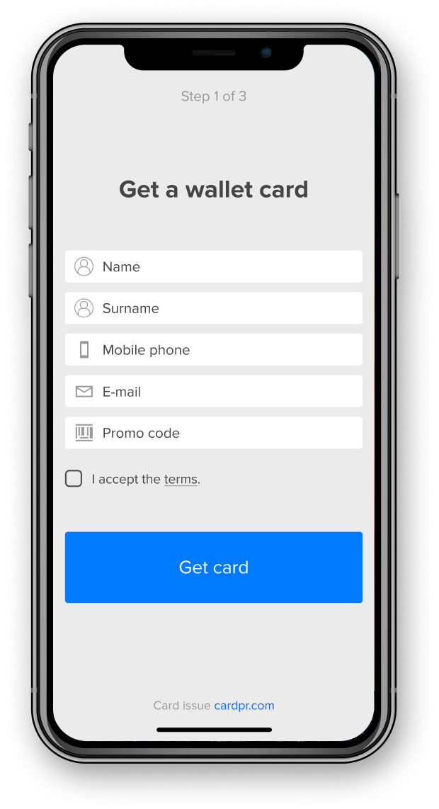 Wallet card signup form